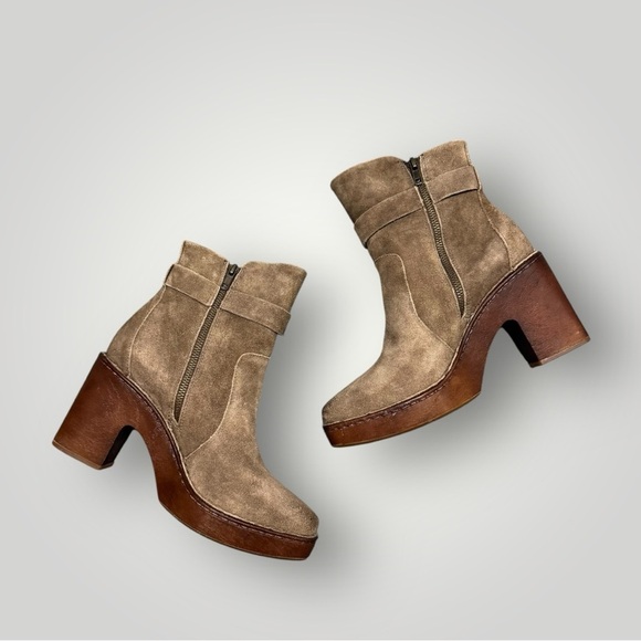 BORN Hailey Buckle Platform Leather Bootie/Side Zip US 9.5 M Taupe Distressed - Picture 9 of 13